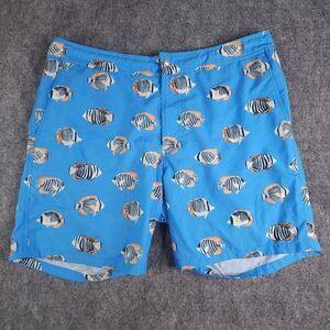 Bonobos‎ Shorts 35 Tropica Fish Print 7" Inseam Blue Lined Beach Pockets Swim